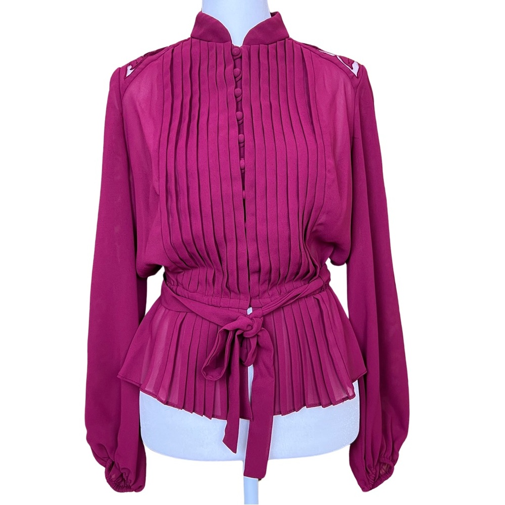 Vintage Lee Jordan New York 60s/70s Purple Custom Sheer Blouse w/Pleats Size XS